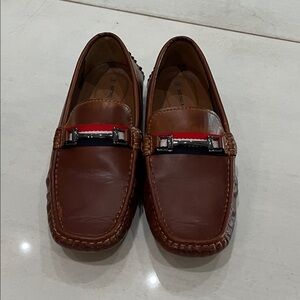 Bruno Marc Brown Leather Slip-Ons with Red and Blue Accents